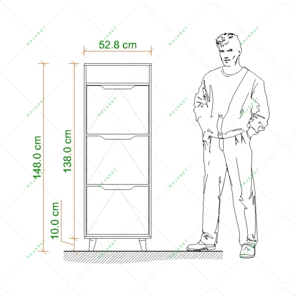 جاکفشی داشبوردی سه درب پایه دار باکس دار